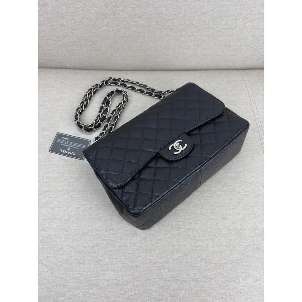 CHANEL Black Caviar Classic Double Flap Jumbo SHW